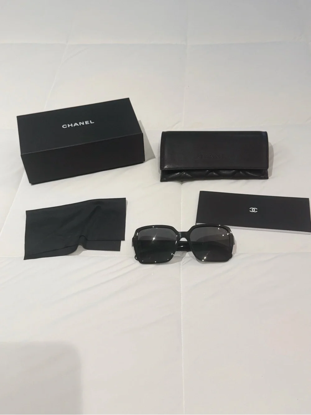Authentic CHANEL 5408 c.1026/S4 Black Oversized Square Sunglasses Gray Lens 3N